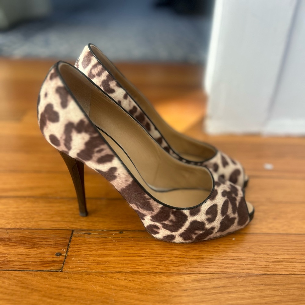 Giuseppe Zanotti Animal Print Peep-Toe Heels, EUC, 38.5